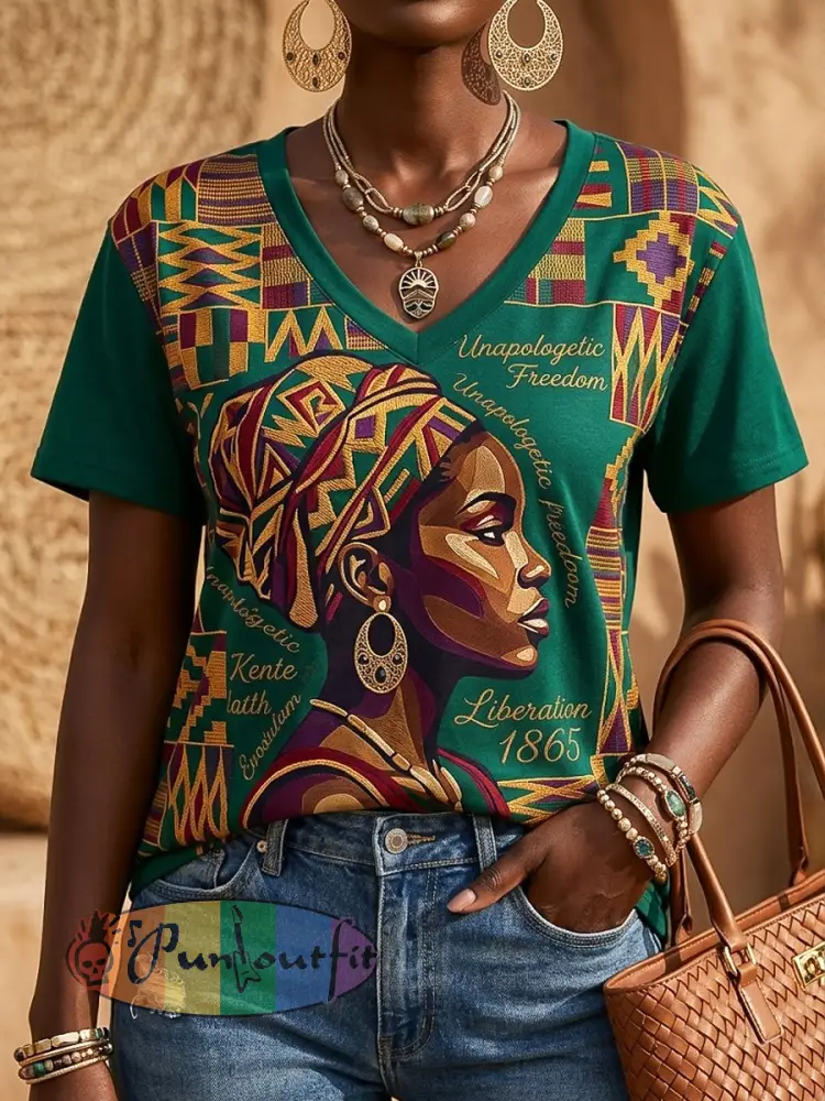 Women’s Vintage Juneteenth 1865 Casual V-Neck T-Shirt