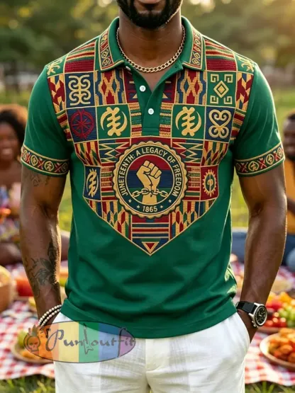 Men’s Retro Juneteenth Geometric Casual Polo Shirt