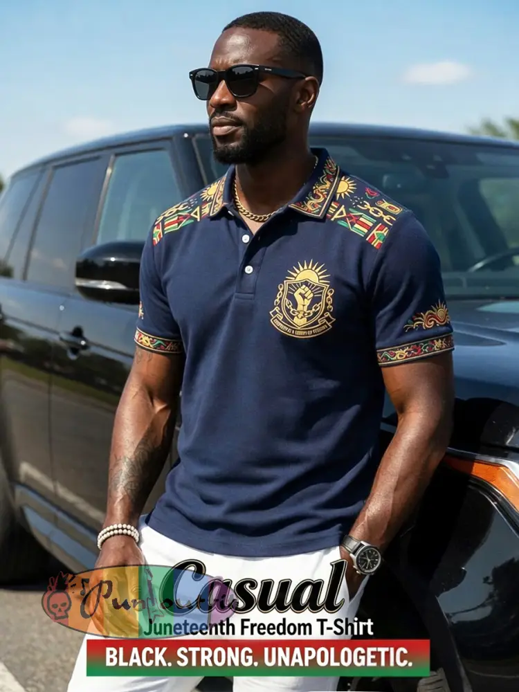 Men’s Vintage Juneteenth Patchwork Casual Polo Shirt