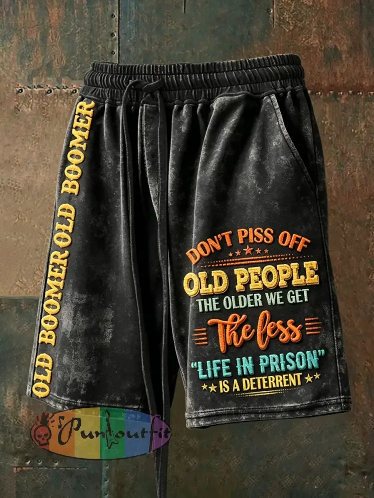 Men’s Don’t Piss Off Old Peopel Print Drawstring Shorts
