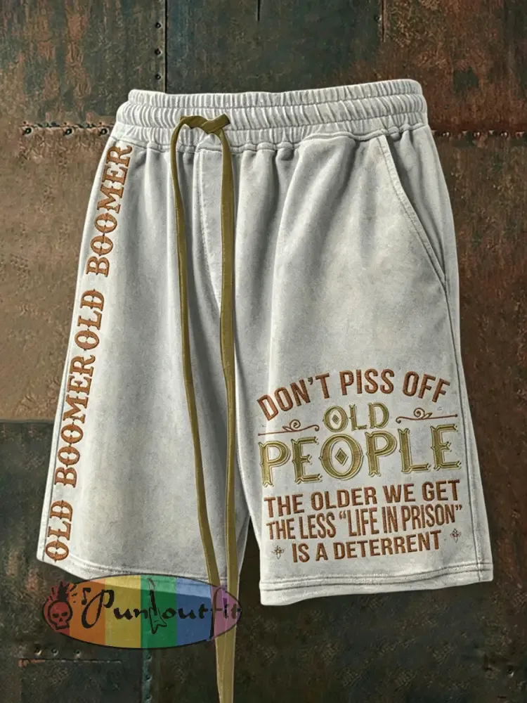 Men’s Don’t Piss Off Old Peopel Print Drawstring Shorts