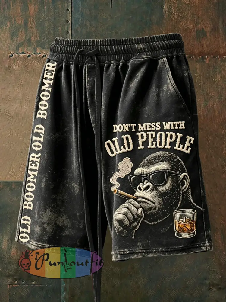 Men’s Don’t Piss Off Old Peopel Print Drawstring Shorts