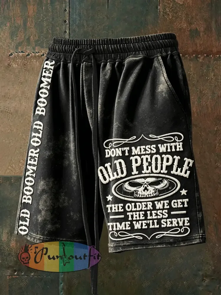 Men’s Don’t Piss Off Old Peopel Print Drawstring Shorts