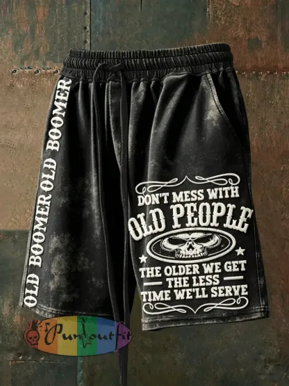 Men’s Don’t Piss Off Old Peopel Print Drawstring Shorts