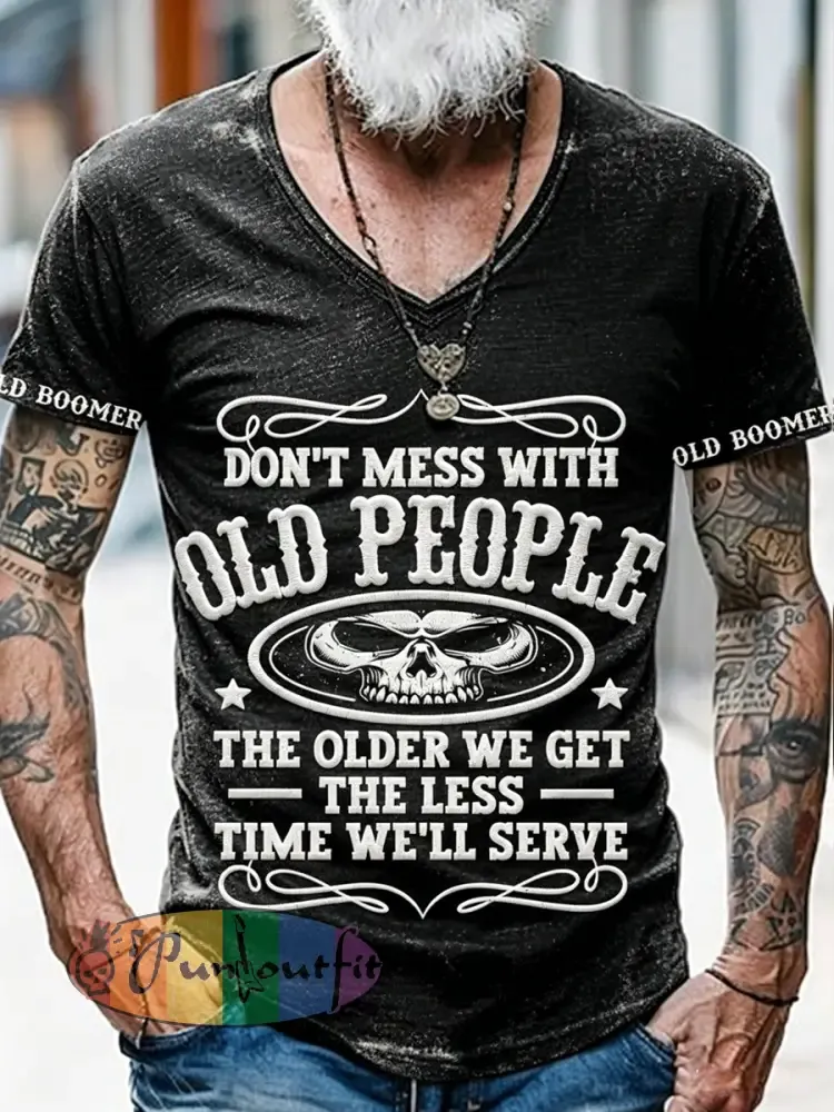Men’s Don’t Piss Off Old Peopel Printed Vintage Fashion Loose Short Sleeve T-Shirt