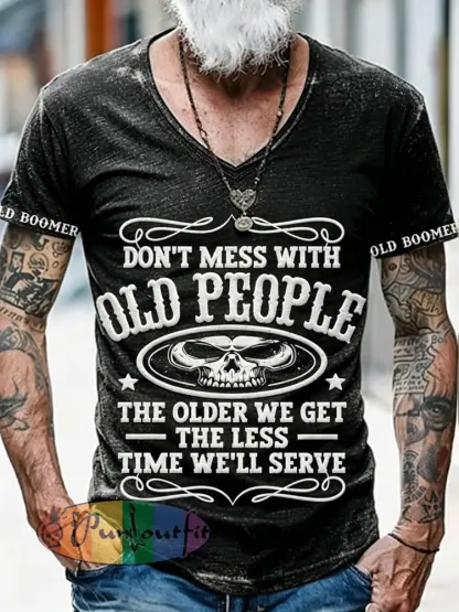 Men’s Don’t Piss Off Old Peopel Printed Vintage Fashion Loose Short Sleeve T-Shirt
