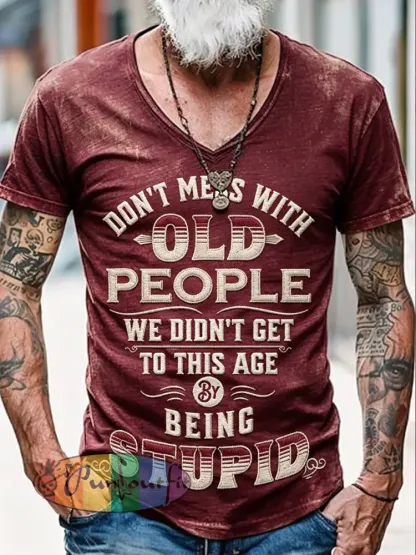 Men’s Don’t Piss Off Old Peopel Printed Vintage Fashion Loose Short Sleeve T-Shirt