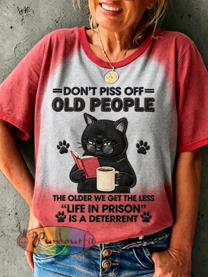 Women’s Don’t Piss Off Old Peopel Printed Vintage Fashion Loose Short Sleeve T-Shirt