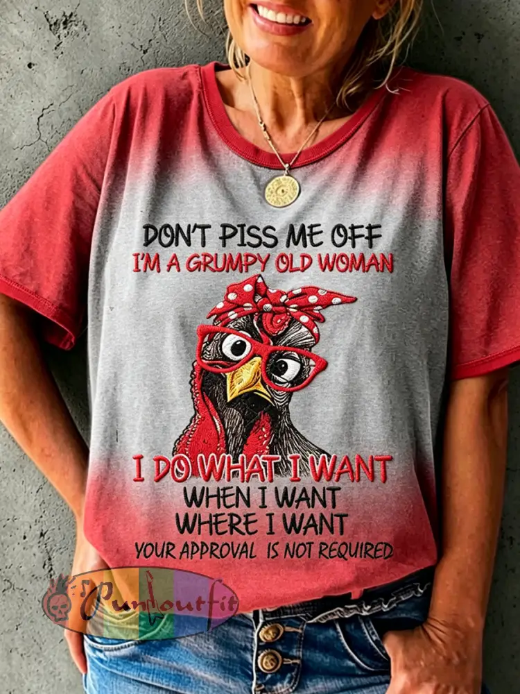 Women’s Don’t Piss Off Old Peopel Printed Vintage Fashion Loose Short Sleeve T-Shirt