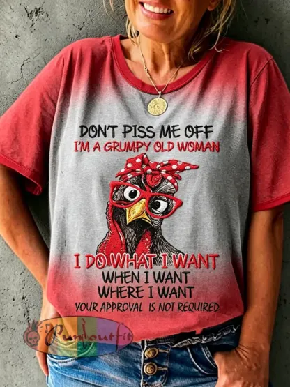 Women’s Don’t Piss Off Old Peopel Printed Vintage Fashion Loose Short Sleeve T-Shirt