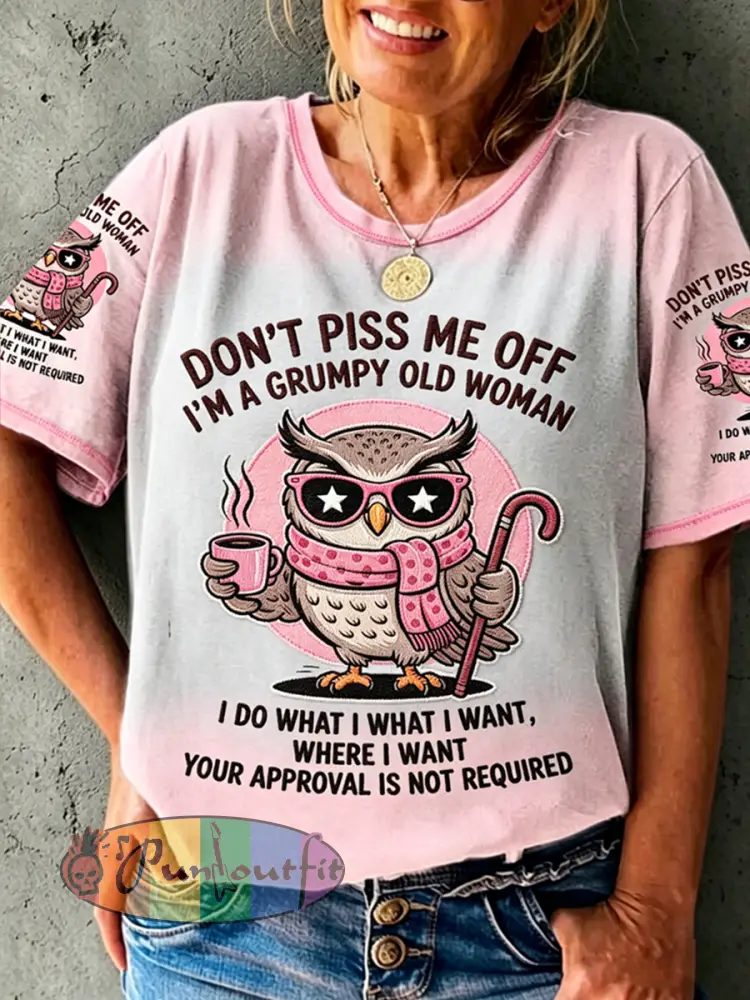 Women’s Don’t Piss Off Old Peopel Printed Vintage Fashion Loose Short Sleeve T-Shirt