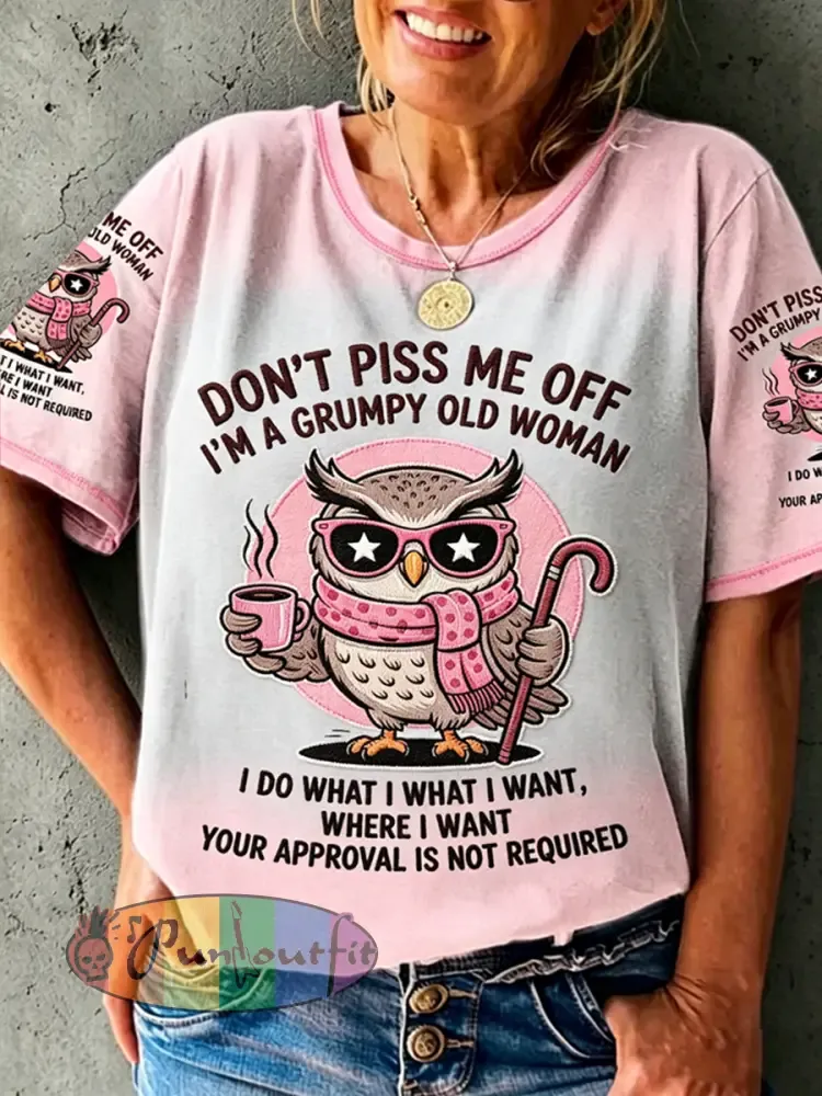 Women’s Don’t Piss Off Old Peopel Printed Vintage Fashion Loose Short Sleeve T-Shirt