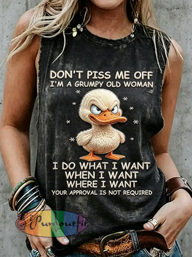 Women’s Retro Don’t Piss Off Old Peopel Print Sleeveless Tank Top