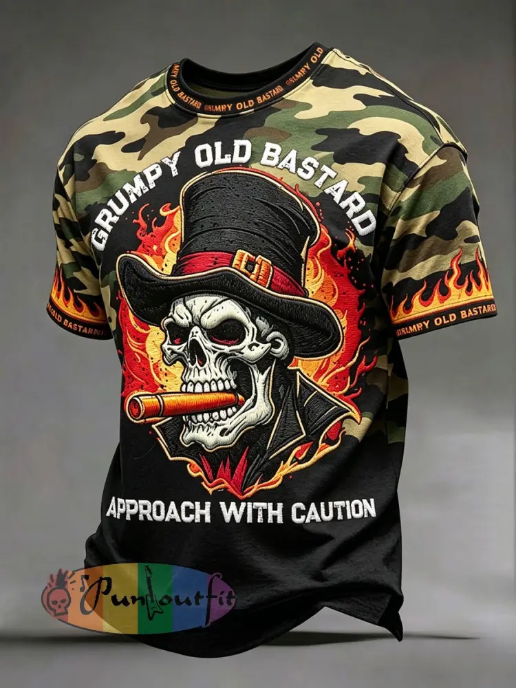 Men's 'grumpy old bastard approach with caution' camo T-shirts