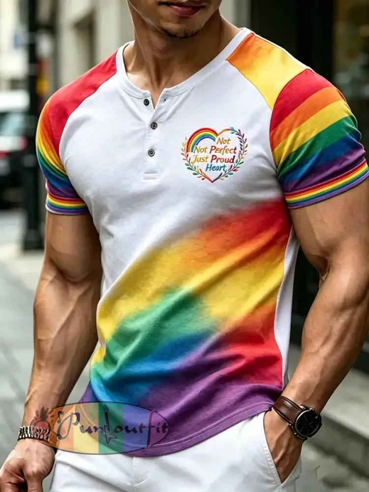 Men’s Rainbow Floral Art Printed T-Shirt