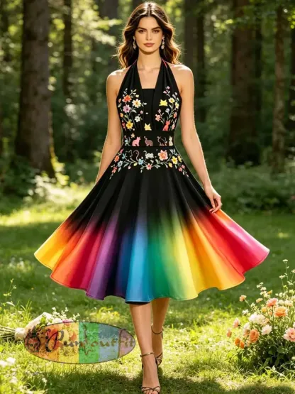 Women’s Rainbow Floral Art Printed Dress
