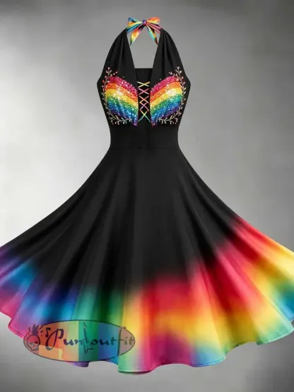 Women’s Rainbow Floral Art Printed Dress