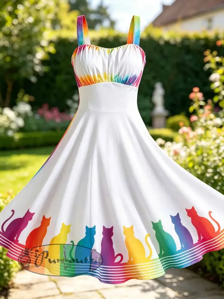Women’s Rainbow Floral Art Printed Dress
