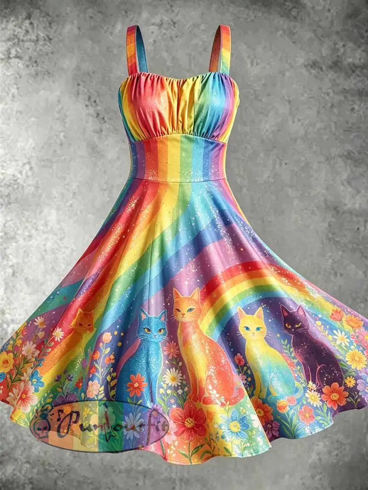 Women’s Rainbow Floral Art Printed Dress