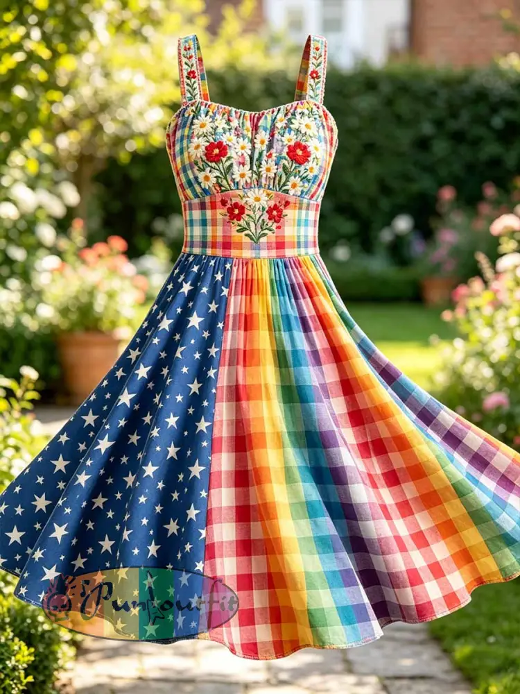 Women’s Rainbow Floral Art Printed Dress