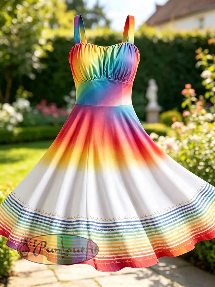 Women’s Rainbow Floral Art Printed Dress