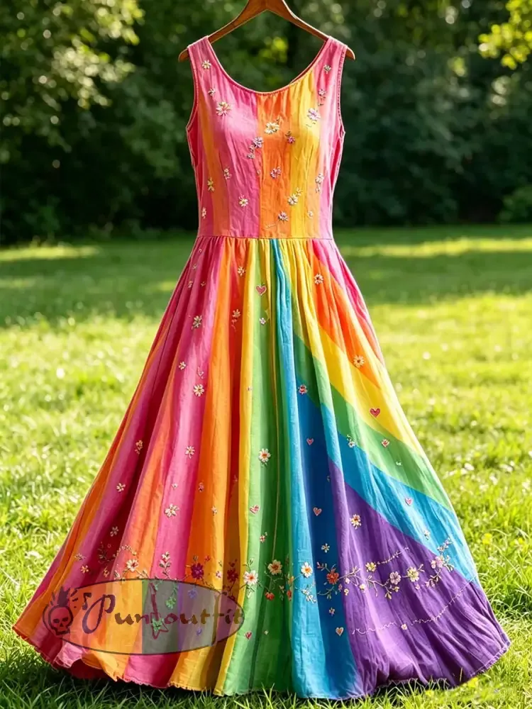 Women’s Rainbow Floral Art Printed Dress