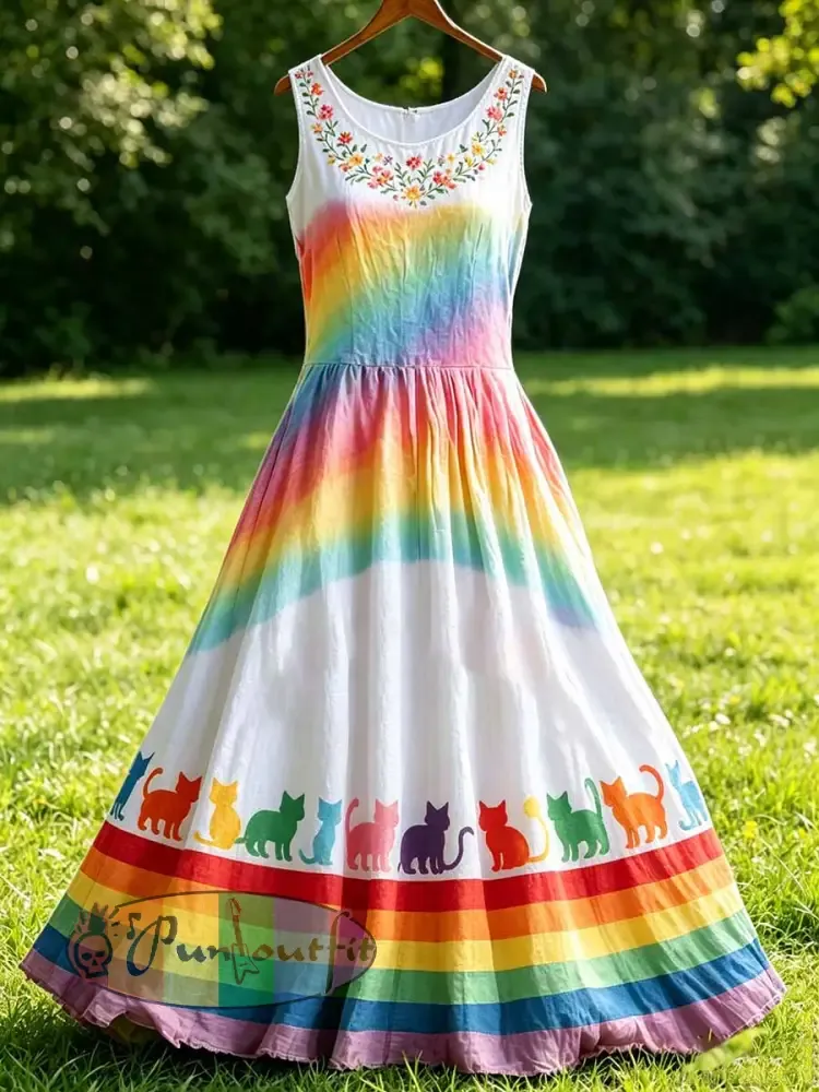 Women’s Rainbow Floral Art Printed Dress