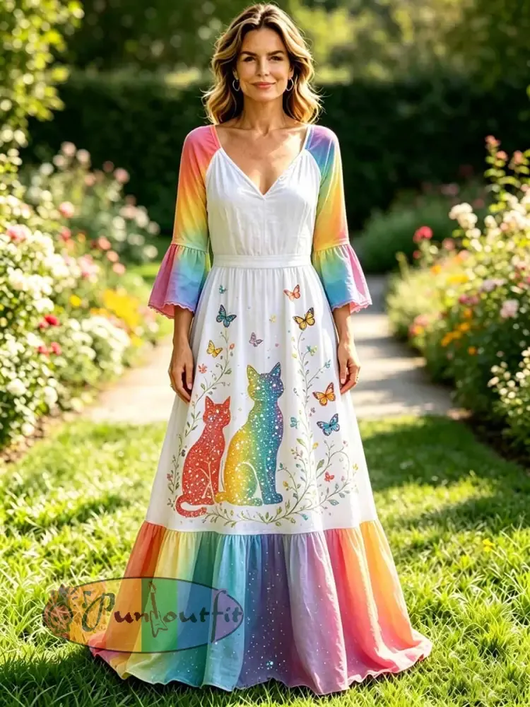 Women’s Rainbow Floral Art Printed Dress