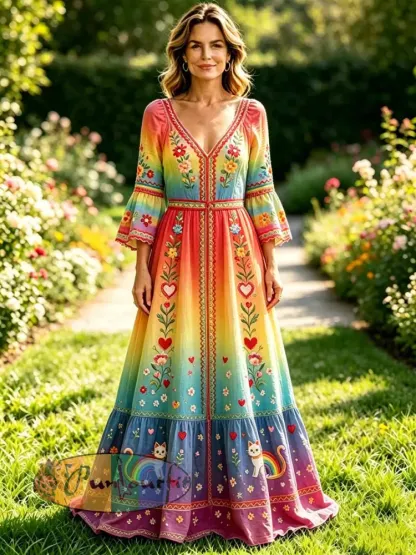 Women’s Rainbow Floral Art Printed Dress