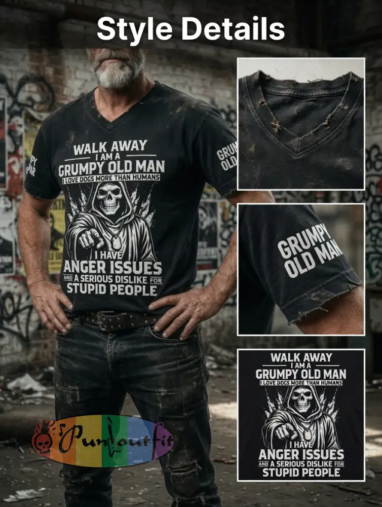 Men's Grumy Man Printed Vintage Fashion Loose Short Sleeve T-Shirt