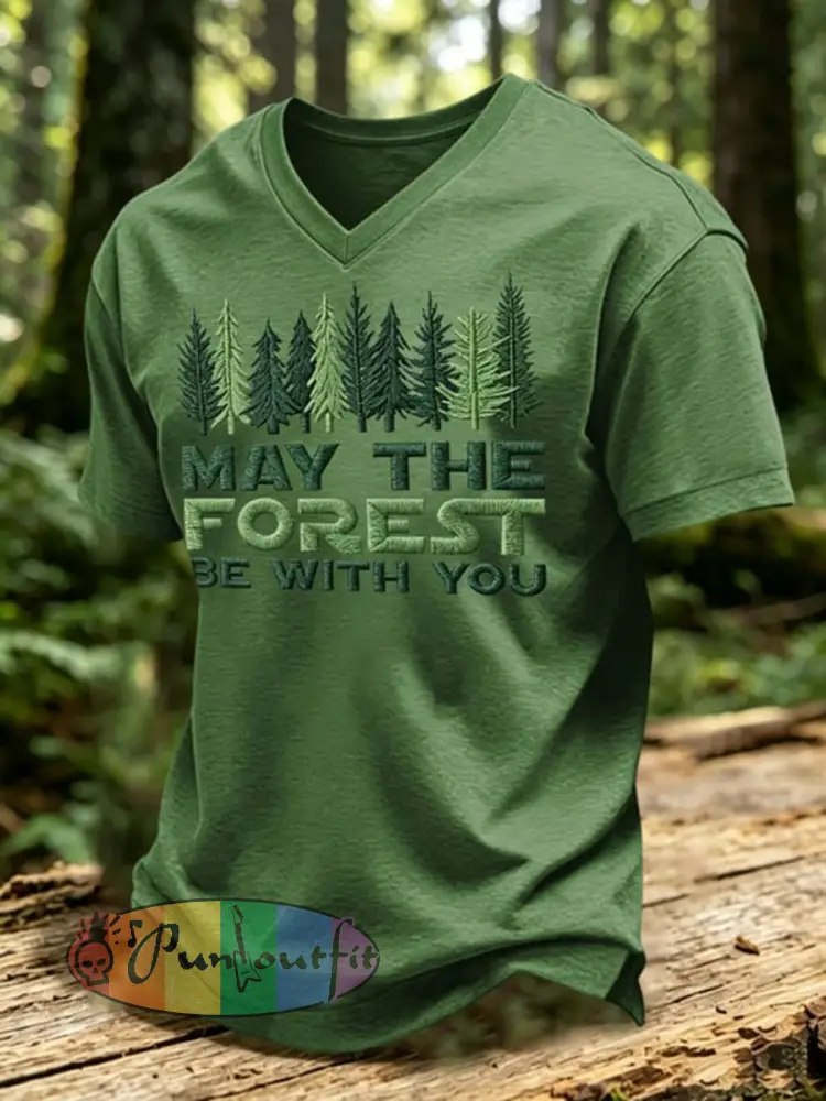 Men’s May The Forest Be With You Printed V-neck T-shirt