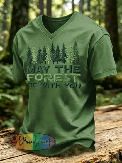 Men’s May The Forest Be With You Printed V-neck T-shirt