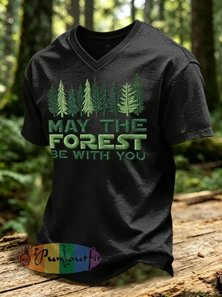 Men’s May The Forest Be With You Printed V-neck T-shirt