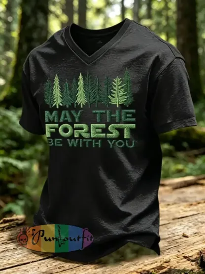 Men’s May The Forest Be With You Printed V-neck T-shirt