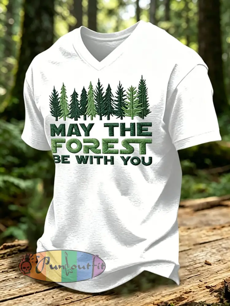 Men’s May The Forest Be With You Printed V-neck T-shirt