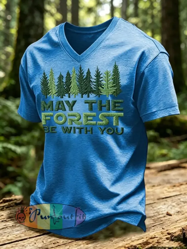 Men’s May The Forest Be With You Printed V-neck T-shirt