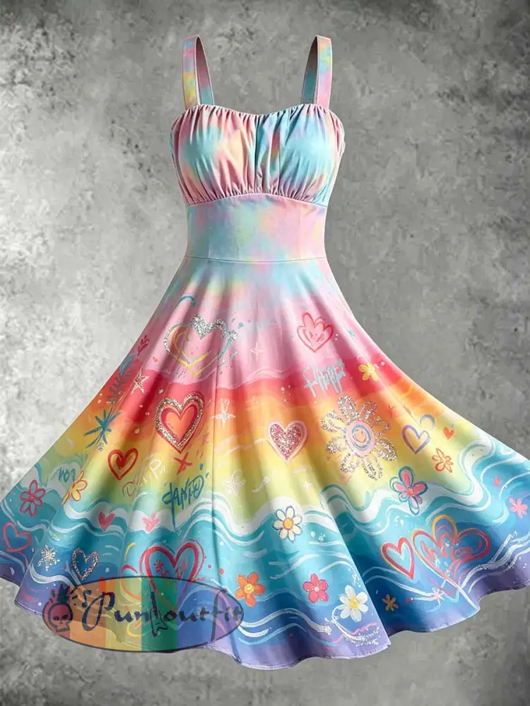 Women’s Fashion Pride Month Rainbow Print Casual Dress
