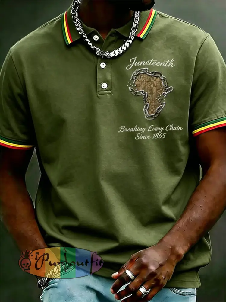 Men’s Juneteenth Breaking Every Chain Since 1865 Print Polo - Army Green · S