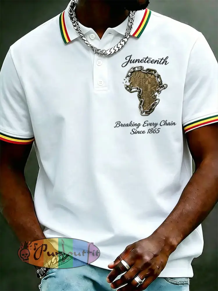 Men’s Juneteenth Breaking Every Chain Since 1865 Print Polo - White · S