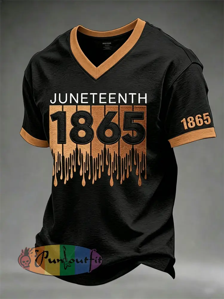 Men’s Juneteenth Print Casual V-Neck Tee