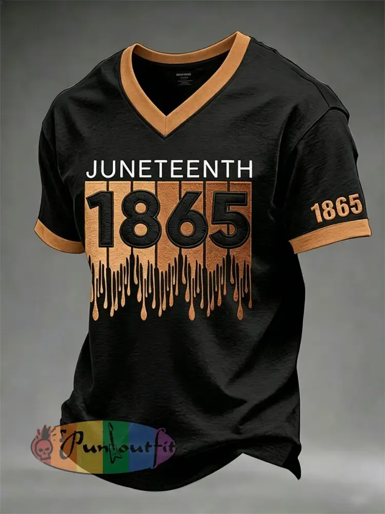 Men’s Juneteenth Print Casual V-Neck Tee