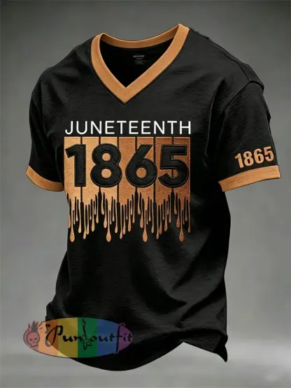 Men’s Juneteenth Print Casual V-Neck Tee