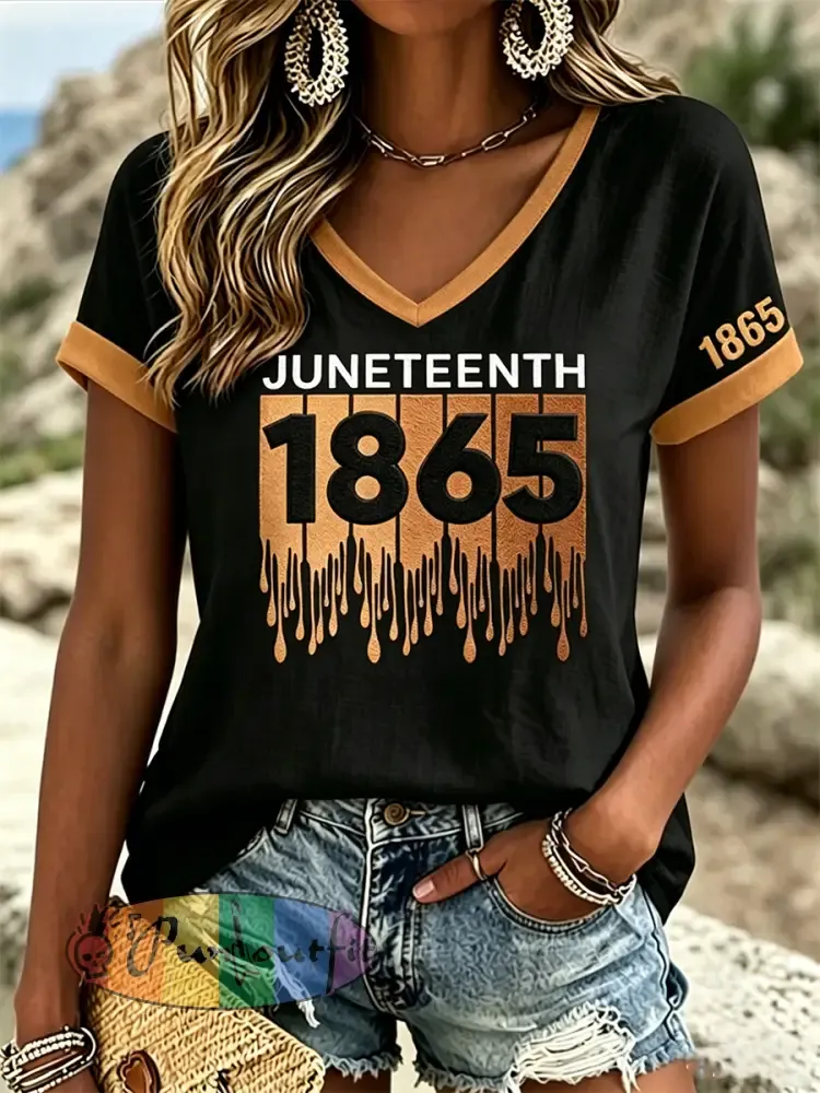 Women’s Juneteenth Print Casual V-Neck Tee