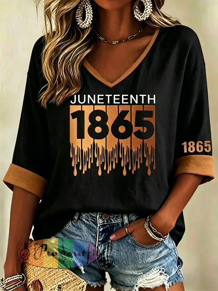 Women’s Juneteenth Print Casual V-Neck Top