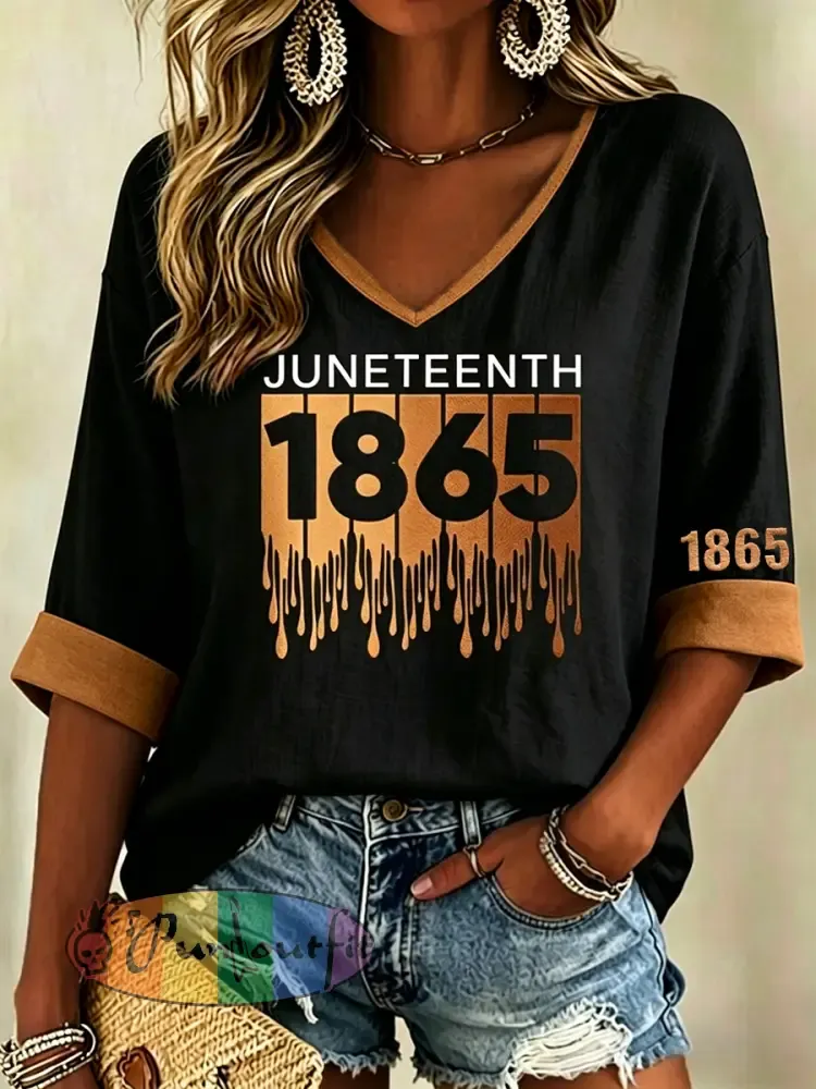 Women’s Juneteenth Print Casual V-Neck Top