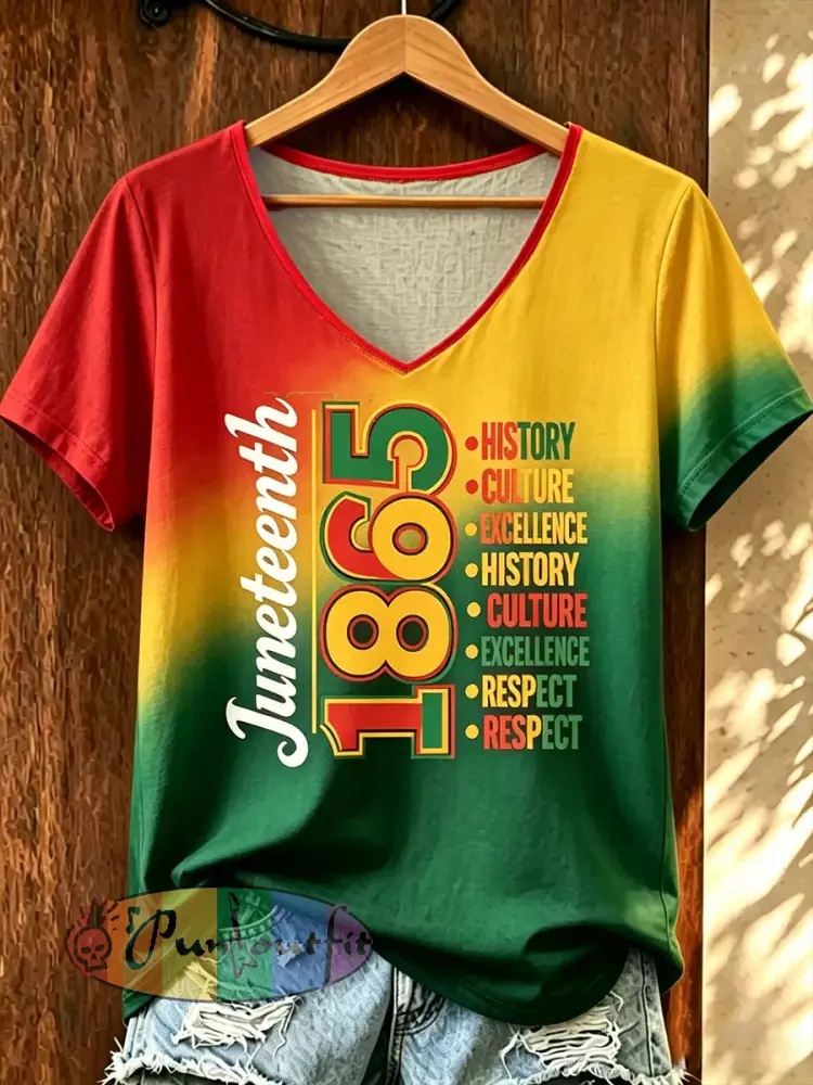 Women‘s Juneteenth Print Casual V-Neck Tee