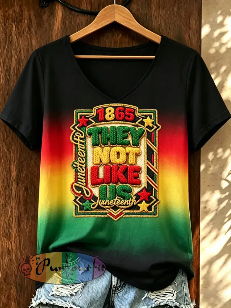 Women‘s Juneteenth Print Casual V-Neck Tee