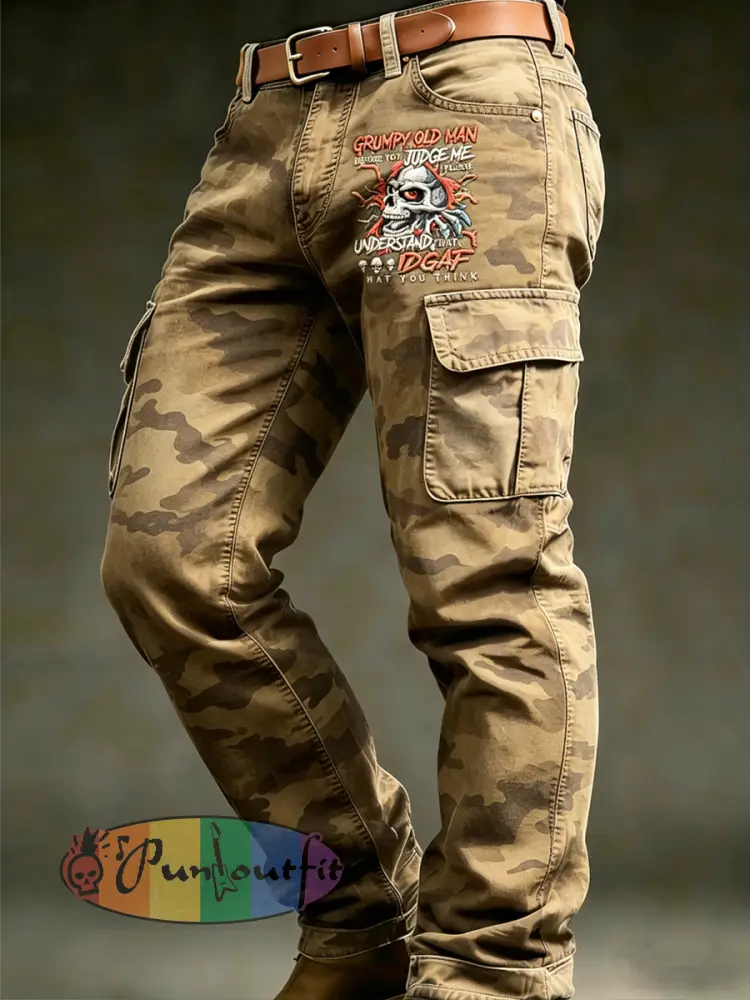 Men’s Retro Vacation Business Art Old Fuckers Club Print Casual Workwear Trousers