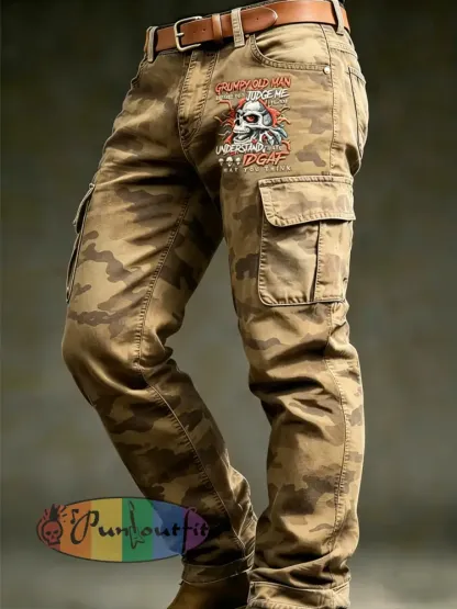 Men’s Retro Vacation Business Art Old Fuckers Club Print Casual Workwear Trousers