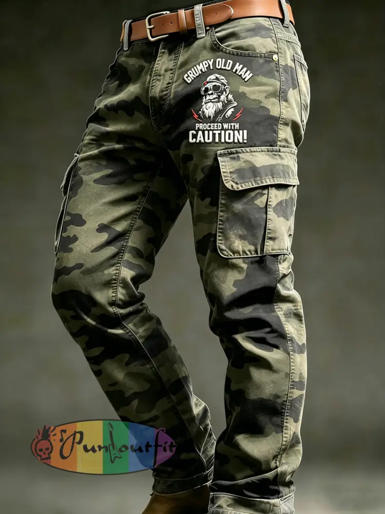 Men’s Retro Vacation Business Art Old Fuckers Club Print Casual Workwear Trousers